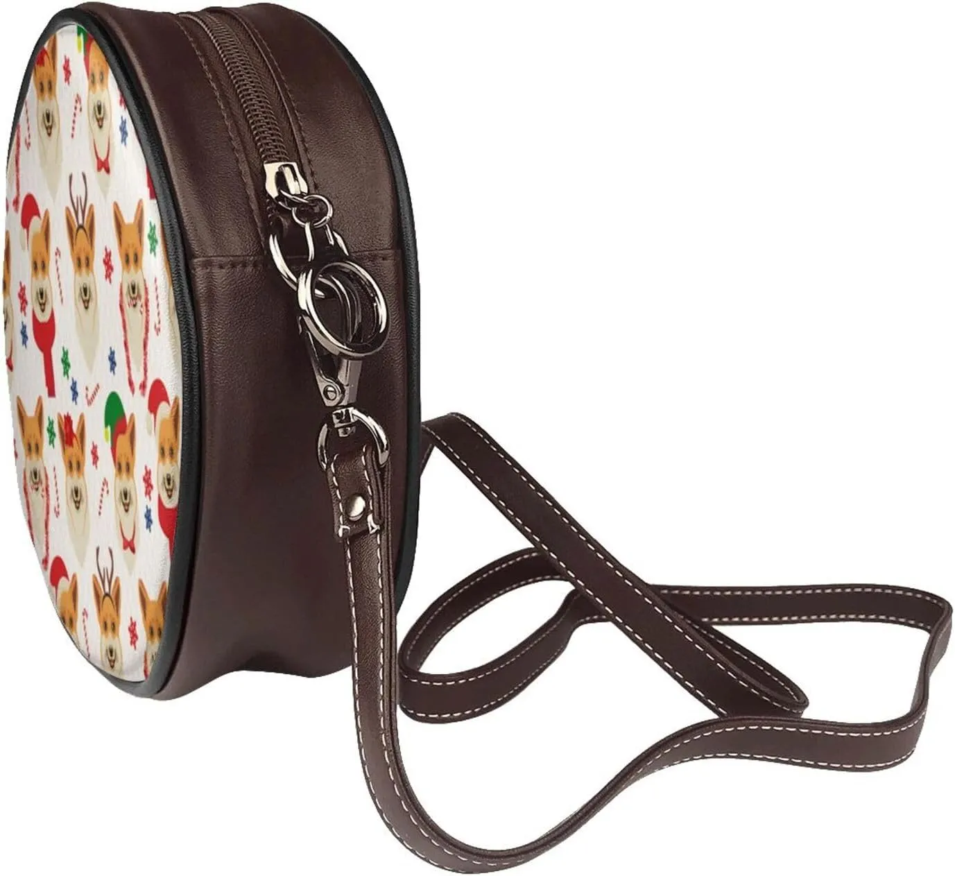 Round Faux Leather Crossbody Shoulder Sling Bag for Women