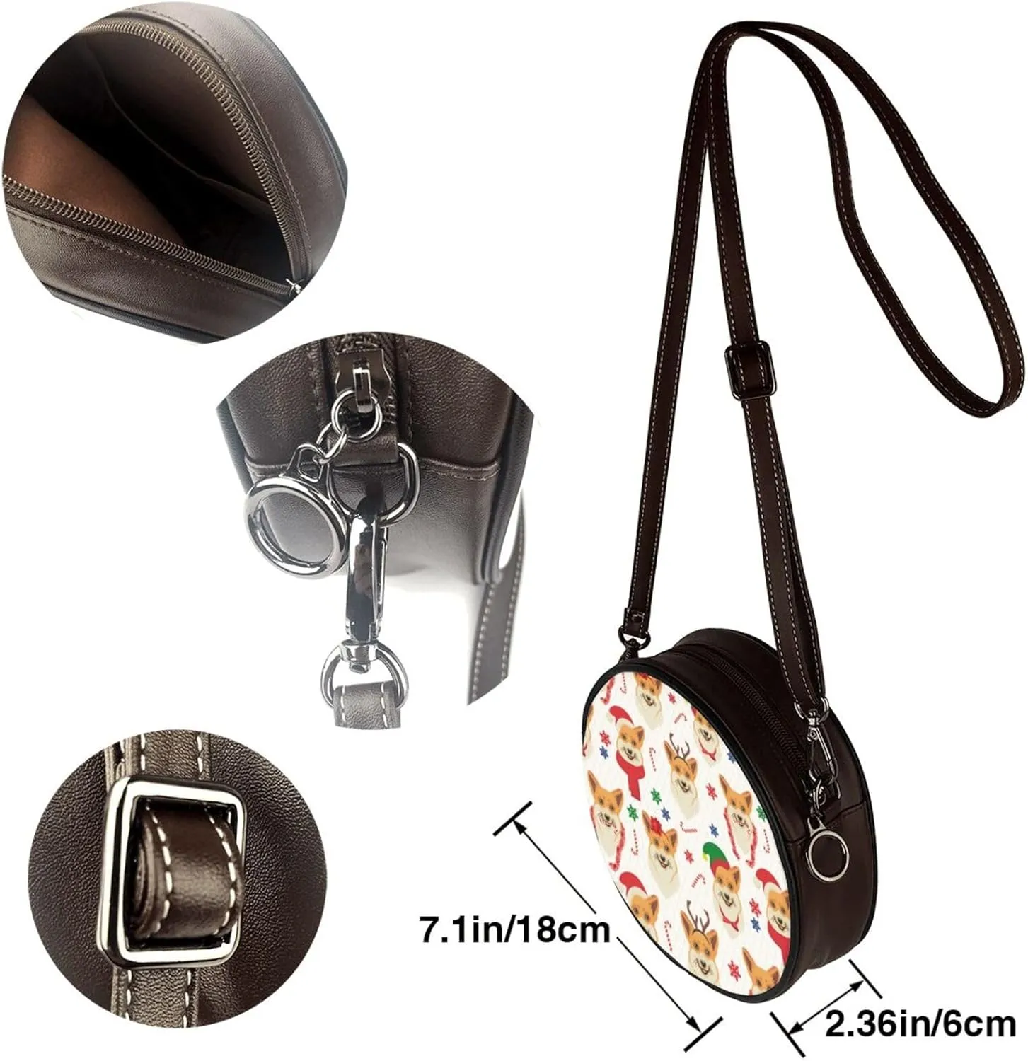 Round Faux Leather Crossbody Shoulder Sling Bag for Women