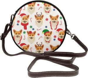 Round Faux Leather Crossbody Shoulder Sling Bag for Women