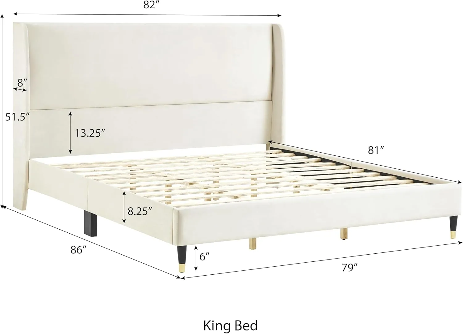 Roundhill Furniture Rozitta Beige Velvet Wingback Platform Bed, King
