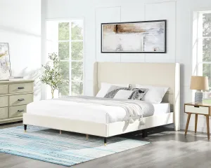 Roundhill Furniture Rozitta Beige Velvet Wingback Platform Bed, King