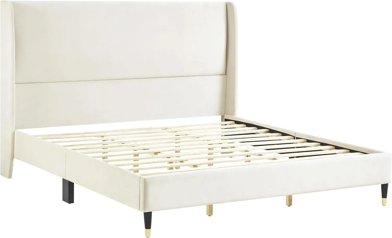 Roundhill Furniture Rozitta Beige Velvet Wingback Platform Bed, King