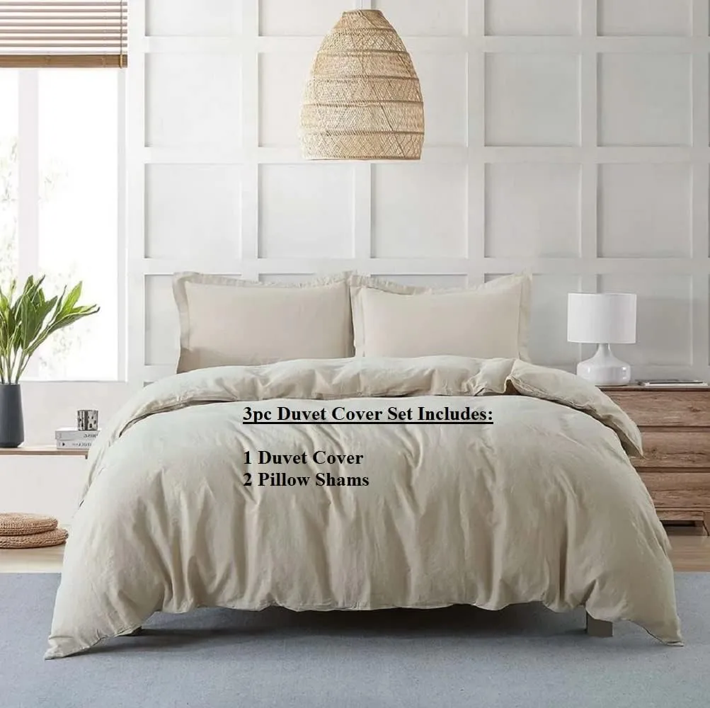 Royal Tradition Belgian Flax Linen-Cotton Blend Medium Warmth 4PC Bedding Set Includes: Duvet Cover Set with Down Alternative Comforter, (King/Calking, Linen)