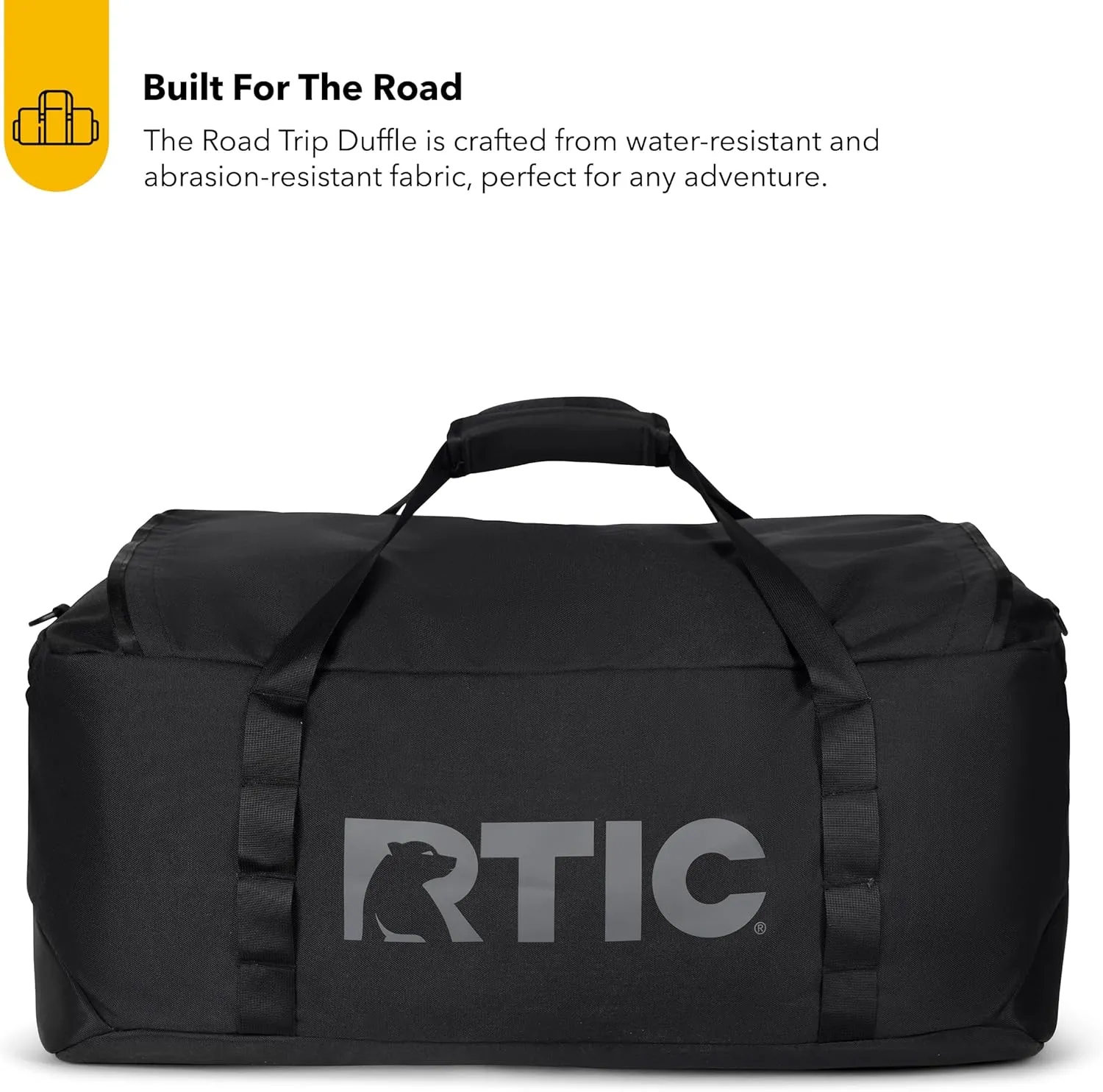 RTIC Road Trip Duffle Bag for Men and Women, Traveling Tote for Camp, Travel, Gym, Weekender, Camping, Overnight, Carry On, Sports, Spacious, Water Resistant, Large, Black