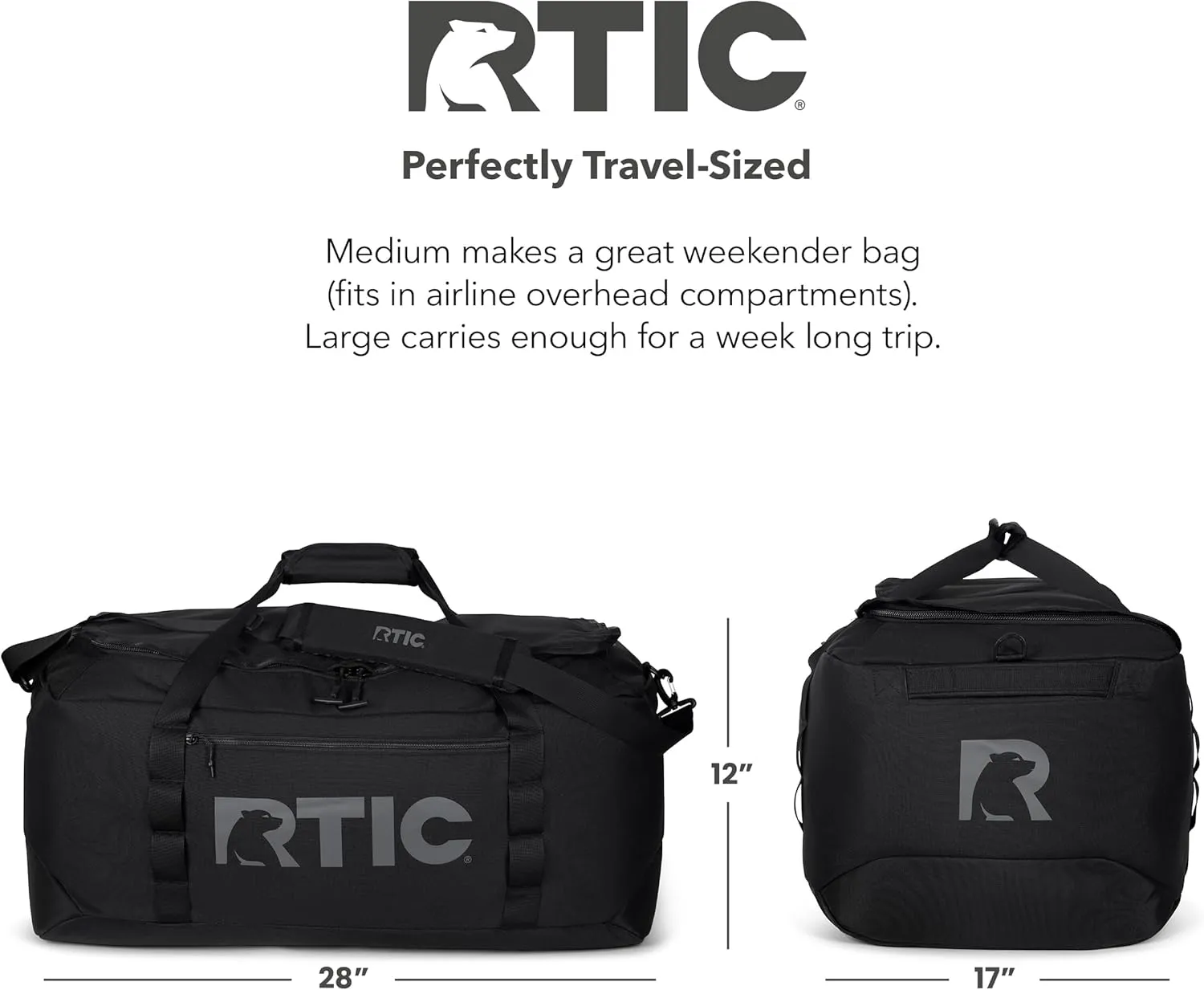 RTIC Road Trip Duffle Bag for Men and Women, Traveling Tote for Camp, Travel, Gym, Weekender, Camping, Overnight, Carry On, Sports, Spacious, Water Resistant, Large, Black