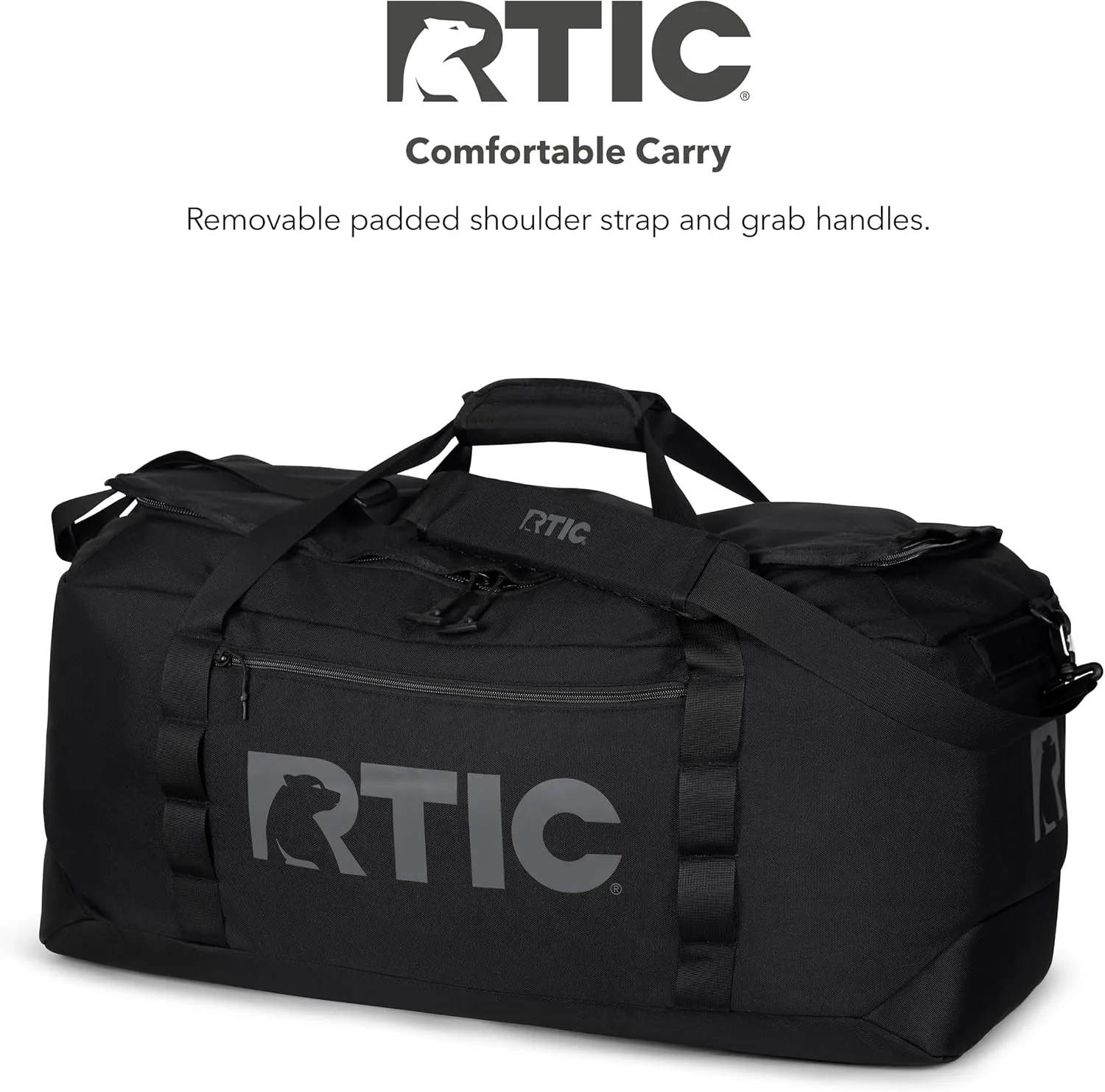 RTIC Road Trip Duffle Bag for Men and Women, Traveling Tote for Camp, Travel, Gym, Weekender, Camping, Overnight, Carry On, Sports, Spacious, Water Resistant, Large, Black