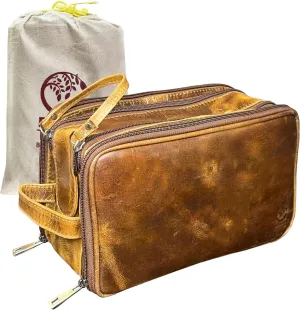 RUSTIC TOWN Leather Toiletry Bag - Men Shaving Dopp Kit - Women Cosmetic Bag Makeup Organizer for Travel Size Toiletries