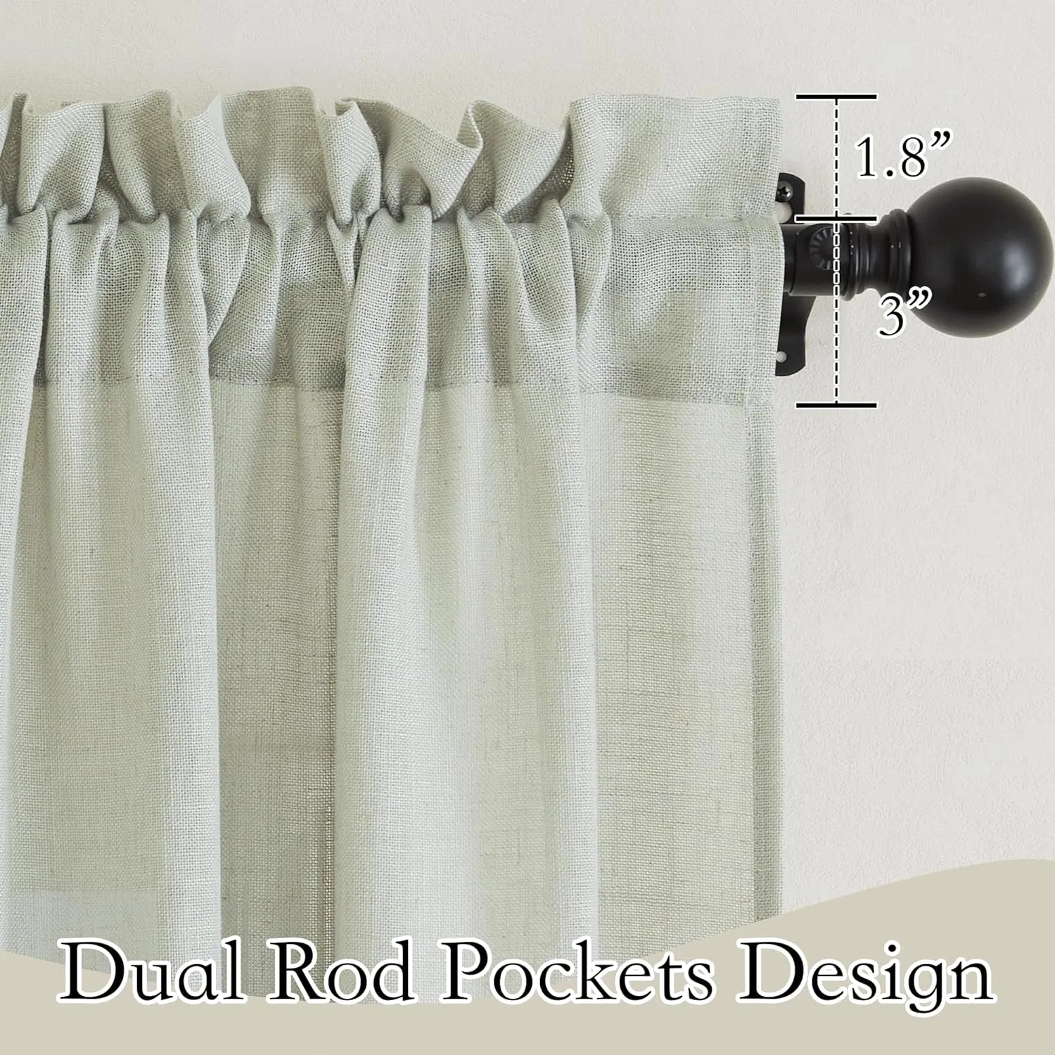 RYB HOME Sage Green Linen Sheer Curtains 84 inches Long, Linen Blend Semi Sheer Light Filtering Privacy Protected Curtain Panels for Living Room, 52 x 84 inch, Rod Pocket, 2 Panels Set