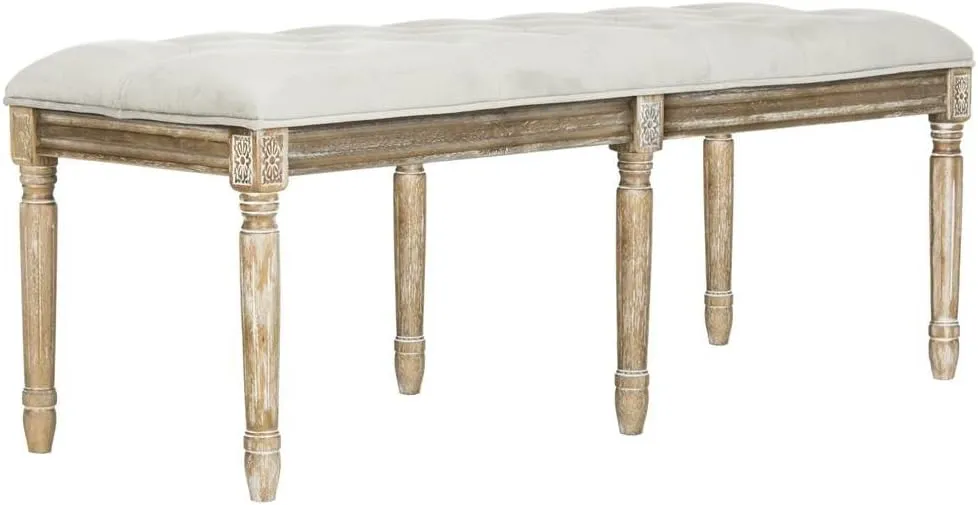 Safavieh Home Collection Rocha French Brasserie Tufted Grey and Rustic Oak 19-inch Wood Bench