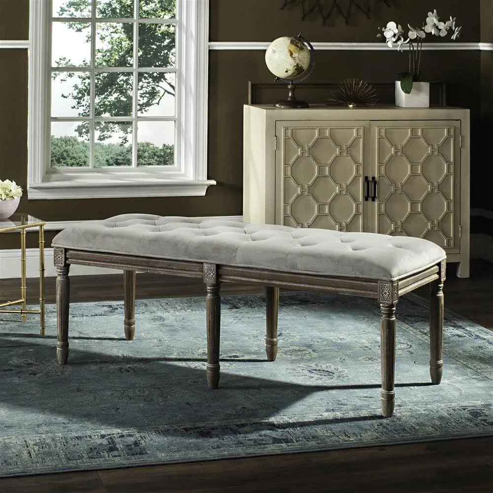 Safavieh Home Collection Rocha French Brasserie Tufted Grey and Rustic Oak 19-inch Wood Bench