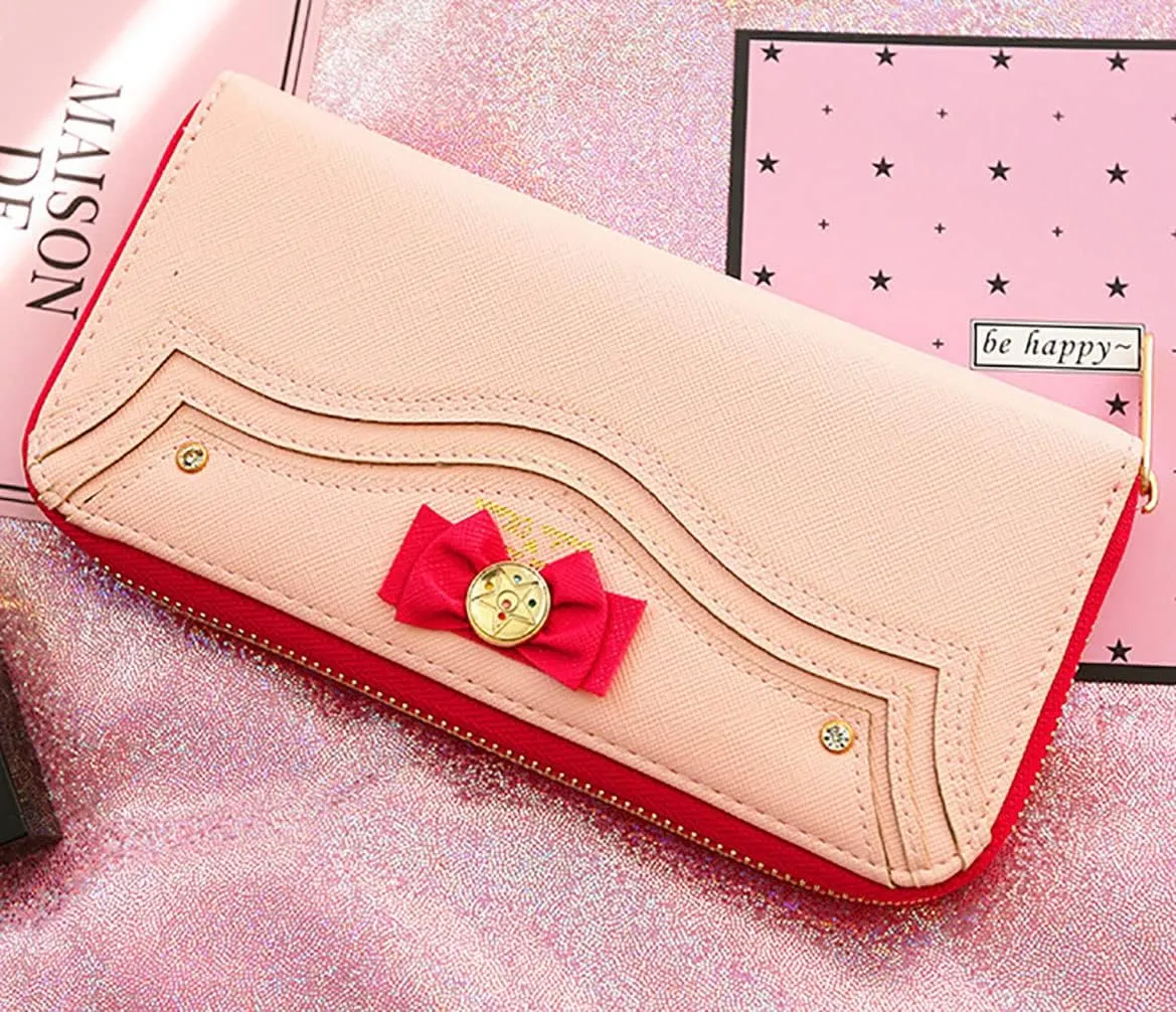 Sailor Moon Kawaii Women Wallet PU Leather Long Credit Card Case Holder Cellphone Pouch Girls Zipper Coins Purse (Pink)