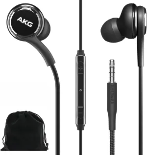 Samsung AKG Earbuds Original 3.5mm in-Ear Headphones with Remote & Mic for Galaxy A71, A31, Galaxy S10, S10e, Note 10, Note 10 , S10 Plus, S9 - Braided, Includes Velvet Carrying Pouch - Black