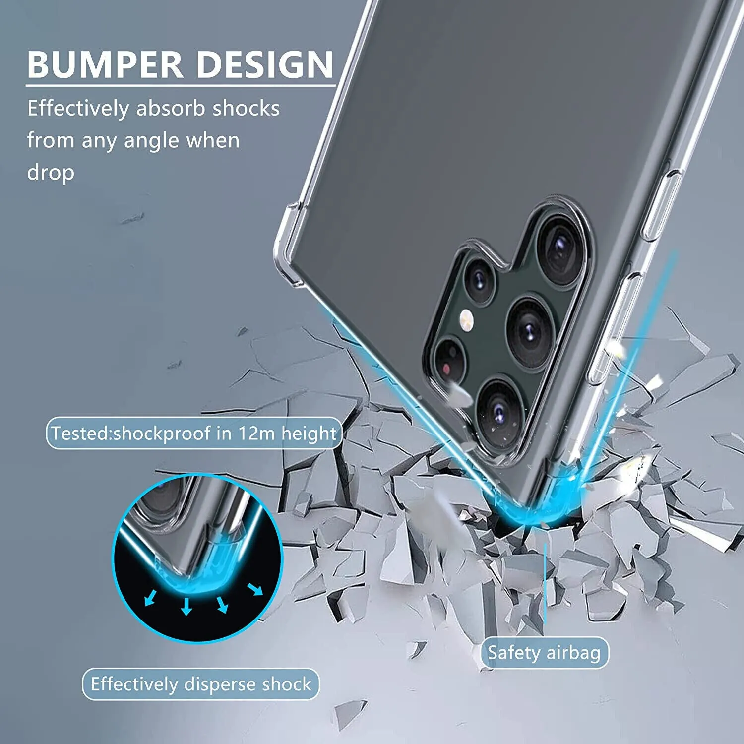 Samsung Galaxy S23 Ultra Case, Clear Shockproof Phone Cover Screen Protector