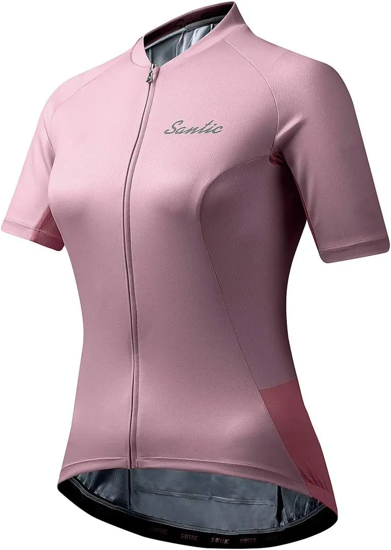 Santic Women's Cycling Jersey Short Sleeve Biking Shirt Full Zip Tops with 3 Pockets Breathable Quick Dry