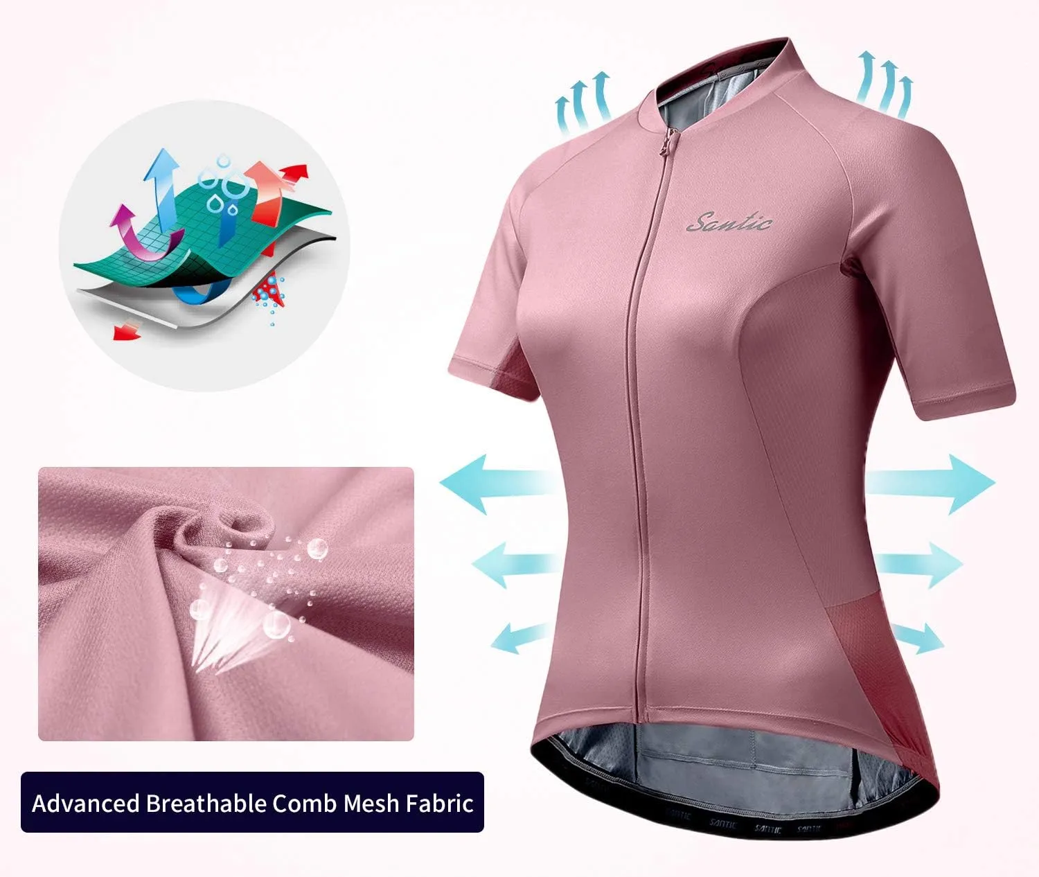 Santic Women's Cycling Jersey Short Sleeve Biking Shirt Full Zip Tops with 3 Pockets Breathable Quick Dry