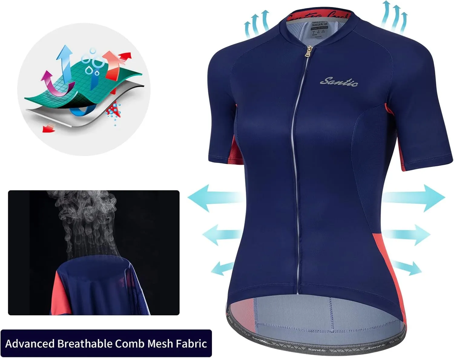 Santic Women's Cycling Jersey Short Sleeve Biking Shirt Full Zip Tops with 3 Pockets Breathable Quick Dry