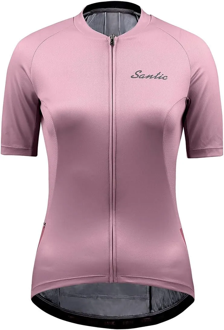 Santic Women's Cycling Jersey Short Sleeve Biking Shirt Full Zip Tops with 3 Pockets Breathable Quick Dry