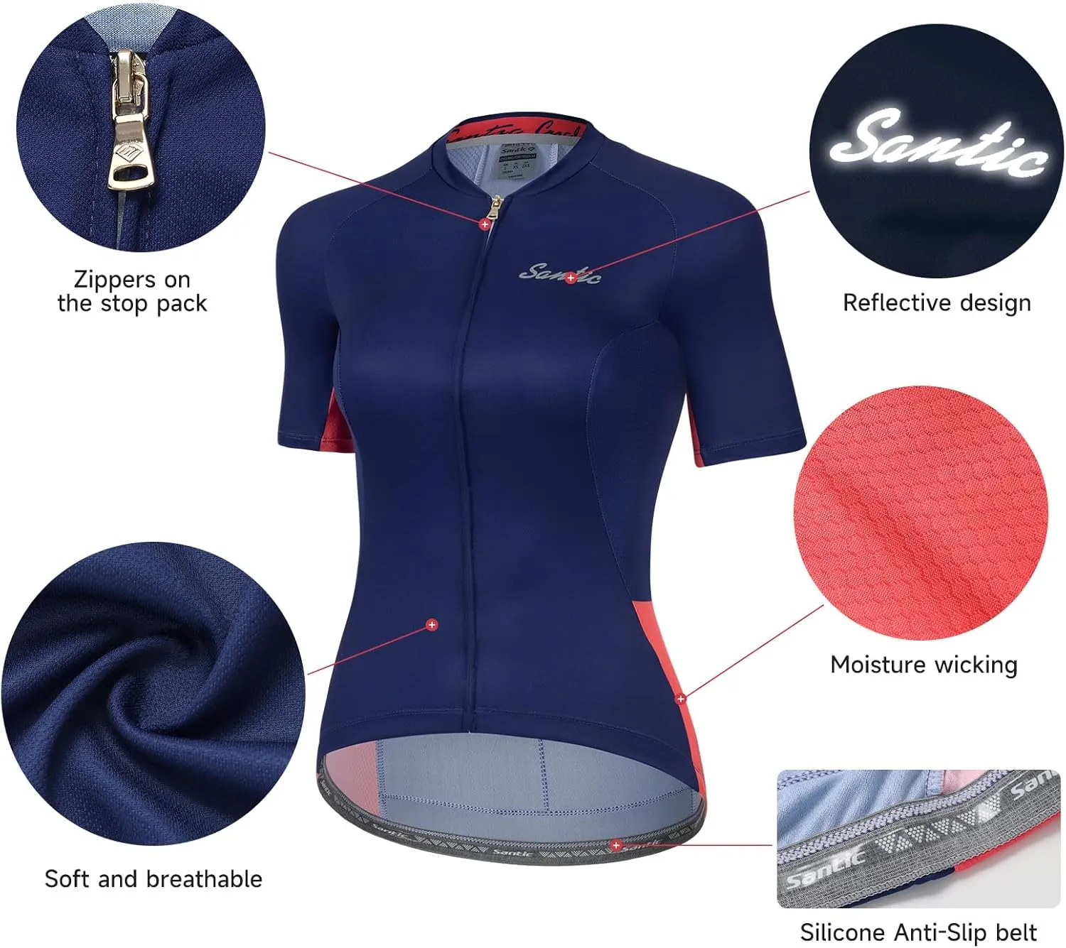 Santic Women's Cycling Jersey Short Sleeve Biking Shirt Full Zip Tops with 3 Pockets Breathable Quick Dry