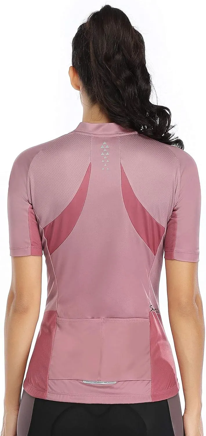Santic Women's Cycling Jersey Short Sleeve Biking Shirt Full Zip Tops with 3 Pockets Breathable Quick Dry