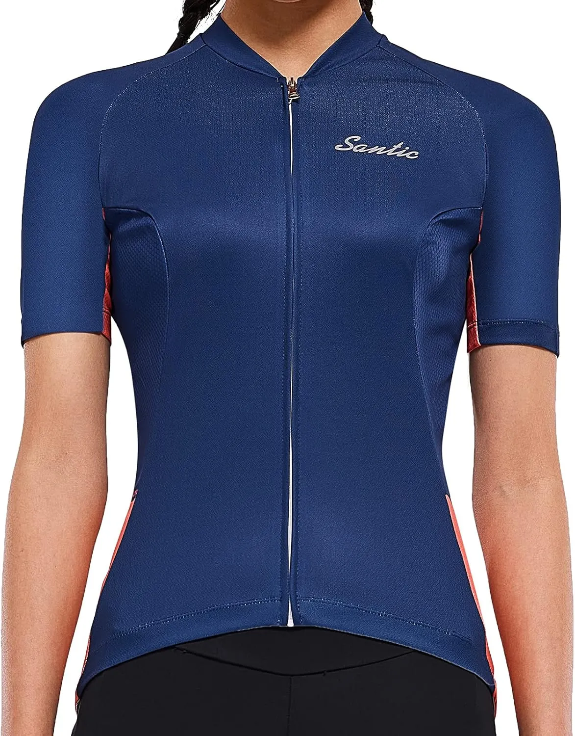 Santic Women's Cycling Jersey Short Sleeve Biking Shirt Full Zip Tops with 3 Pockets Breathable Quick Dry