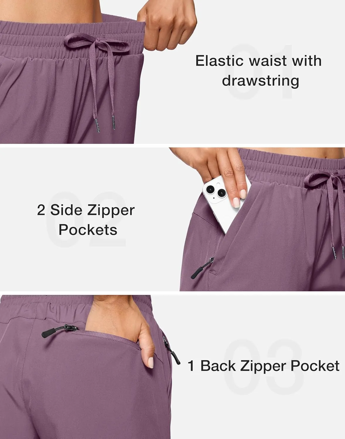 SANTINY Women's 7''/ 9'' Hiking Shorts with 3 Zipper Pockets Lightweight Quick Dry Long Athletic Golf Shorts for Women Casual