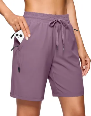 SANTINY Women's 7''/ 9'' Hiking Shorts with 3 Zipper Pockets Lightweight Quick Dry Long Athletic Golf Shorts for Women Casual