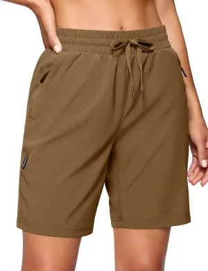 SANTINY Women's 7''/ 9'' Hiking Shorts with 3 Zipper Pockets Lightweight Quick Dry Long Athletic Golf Shorts for Women Casual