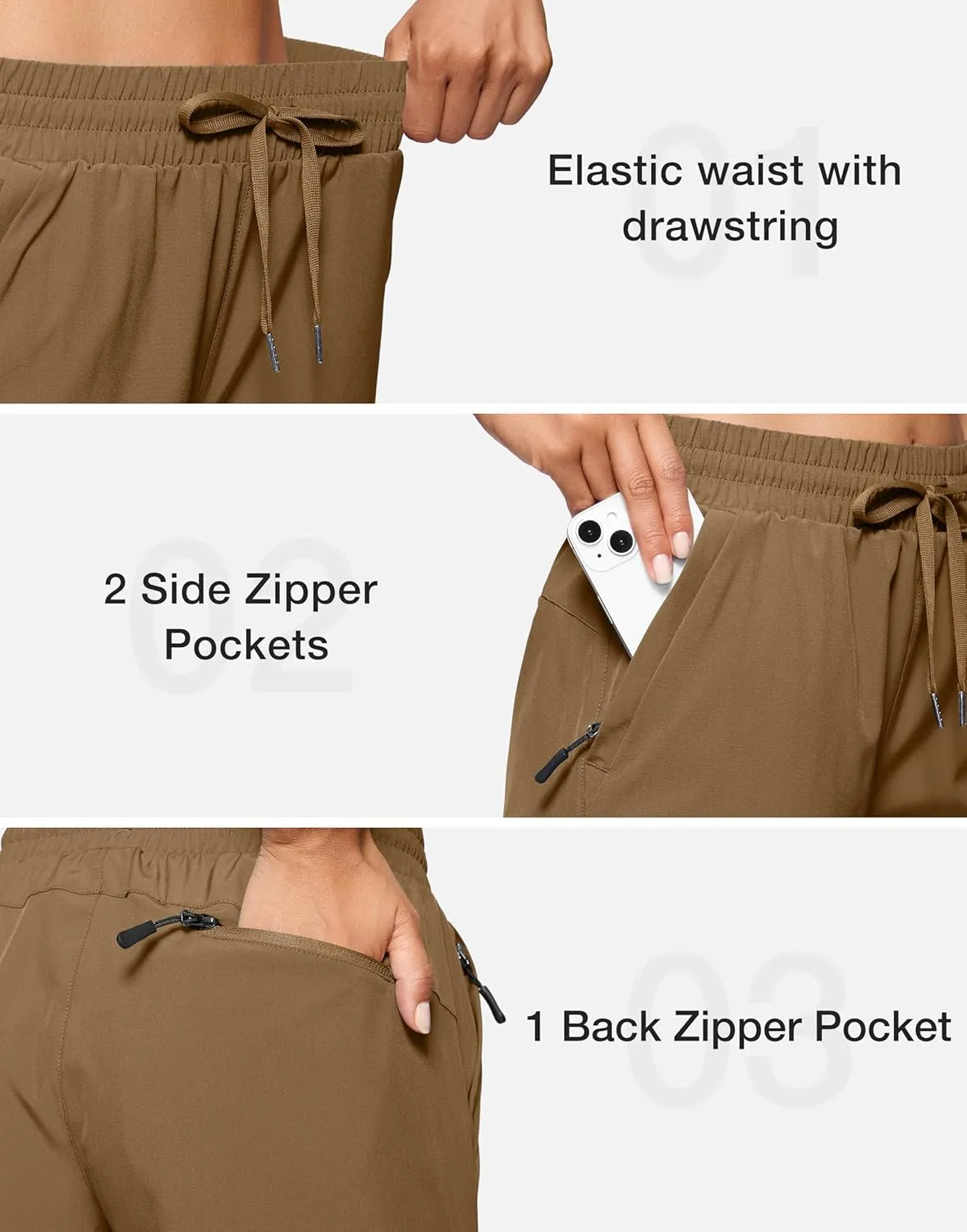 SANTINY Women's 7''/ 9'' Hiking Shorts with 3 Zipper Pockets Lightweight Quick Dry Long Athletic Golf Shorts for Women Casual