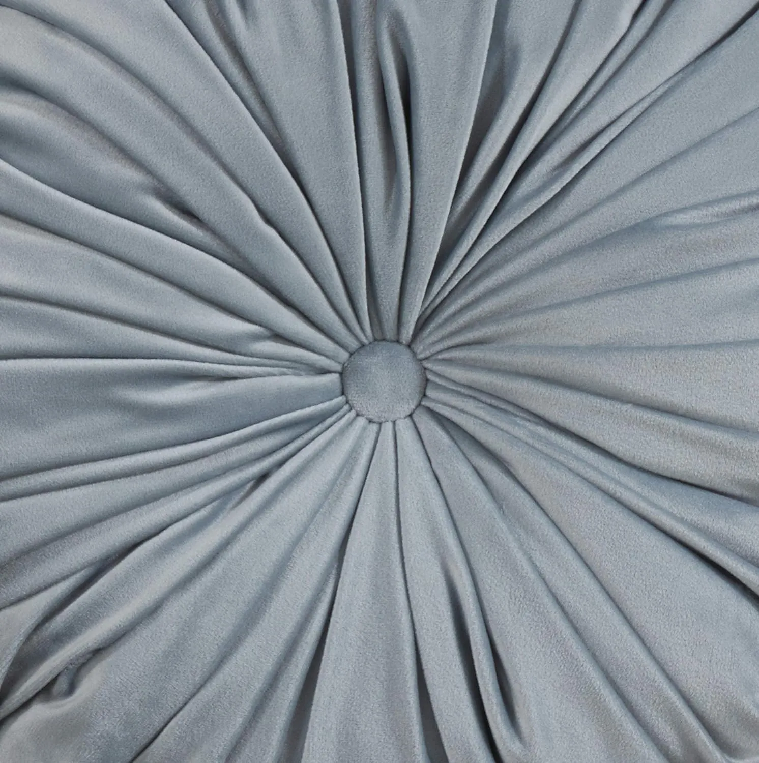 SARO LIFESTYLE Madison Collection Round Velvet Pintucked Throw Poly Filled Pillow, 14", Blue-Grey