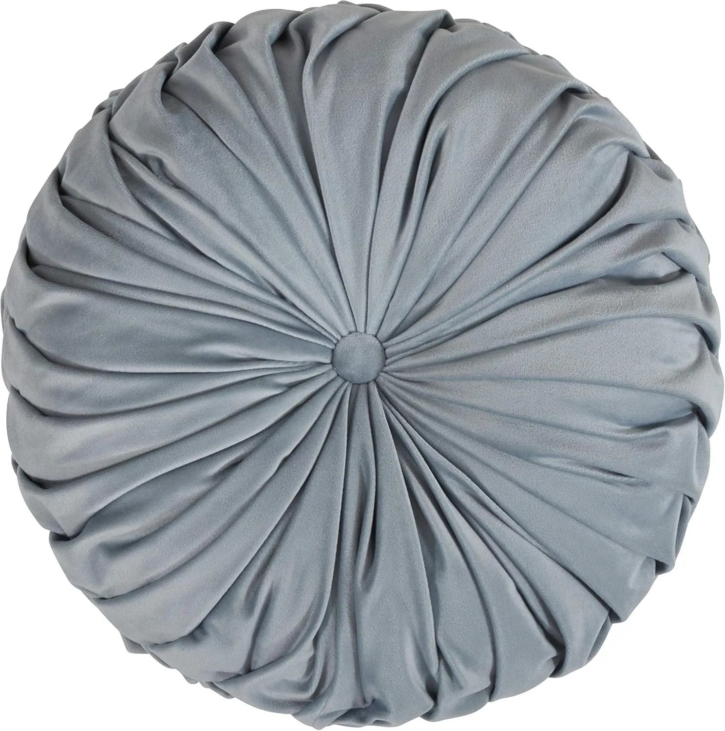 SARO LIFESTYLE Madison Collection Round Velvet Pintucked Throw Poly Filled Pillow, 14", Blue-Grey