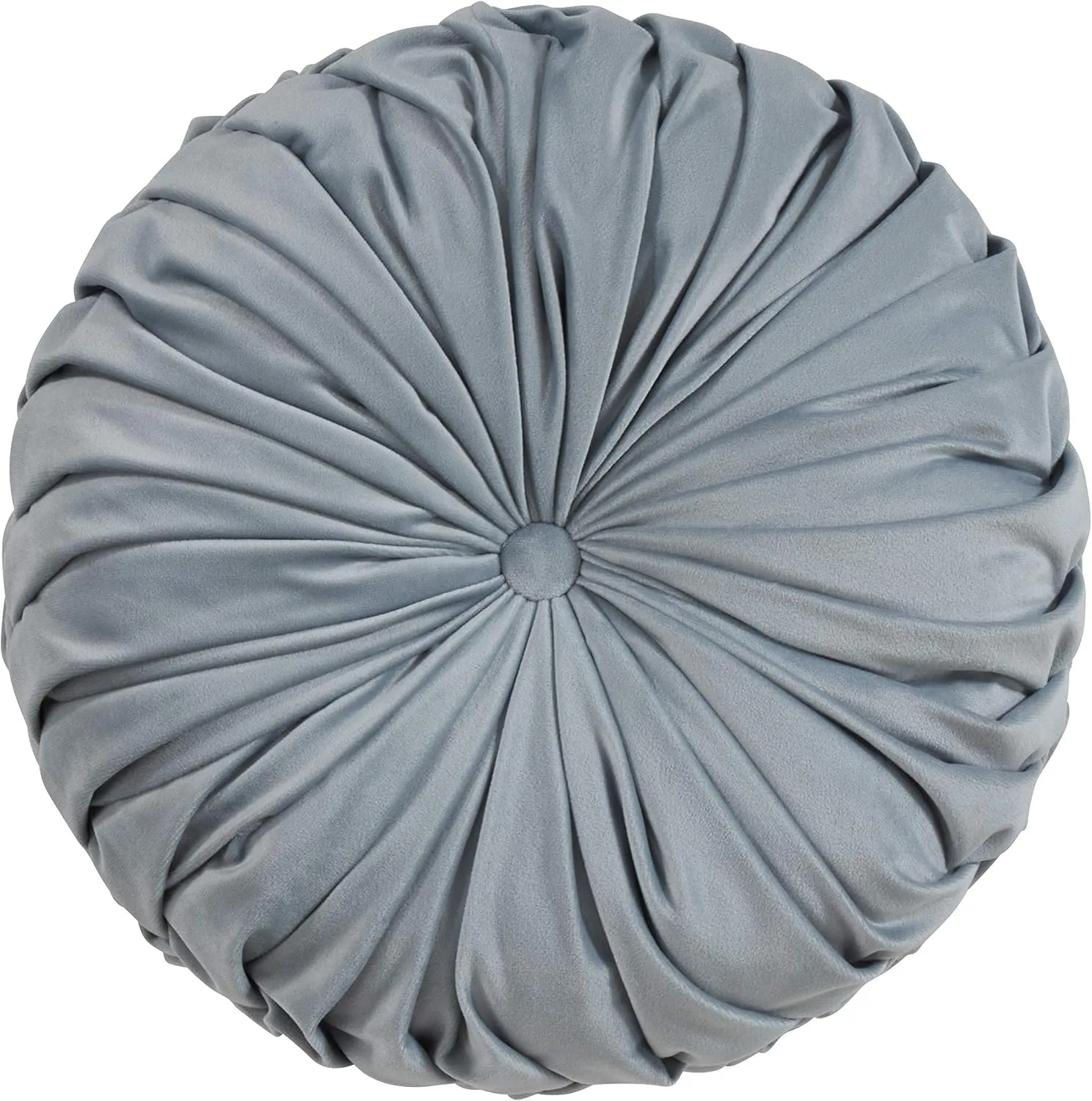 SARO LIFESTYLE Madison Collection Round Velvet Pintucked Throw Poly Filled Pillow, 14", Blue-Grey