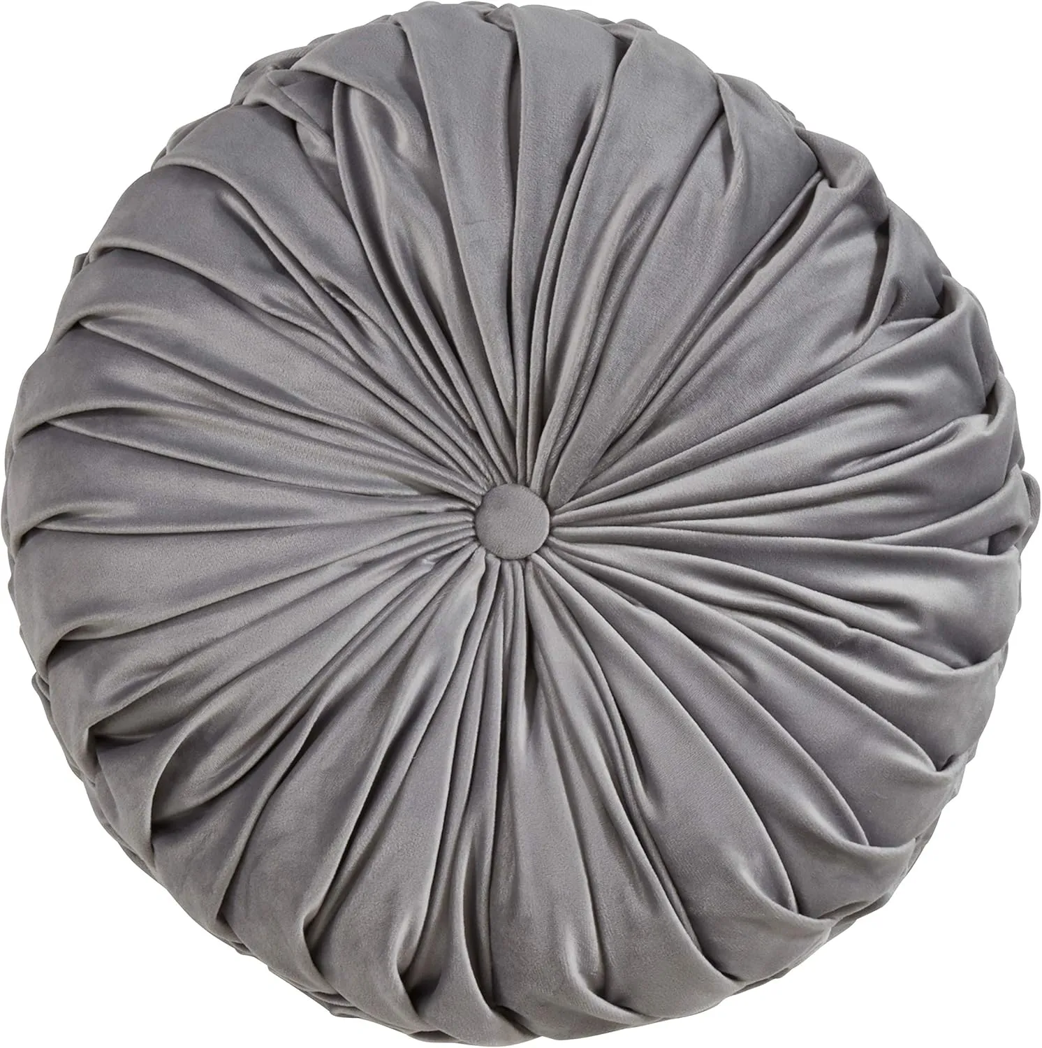 SARO LIFESTYLE Madison Collection Round Velvet Pintucked Throw Poly Filled Pillow, 14", Grey