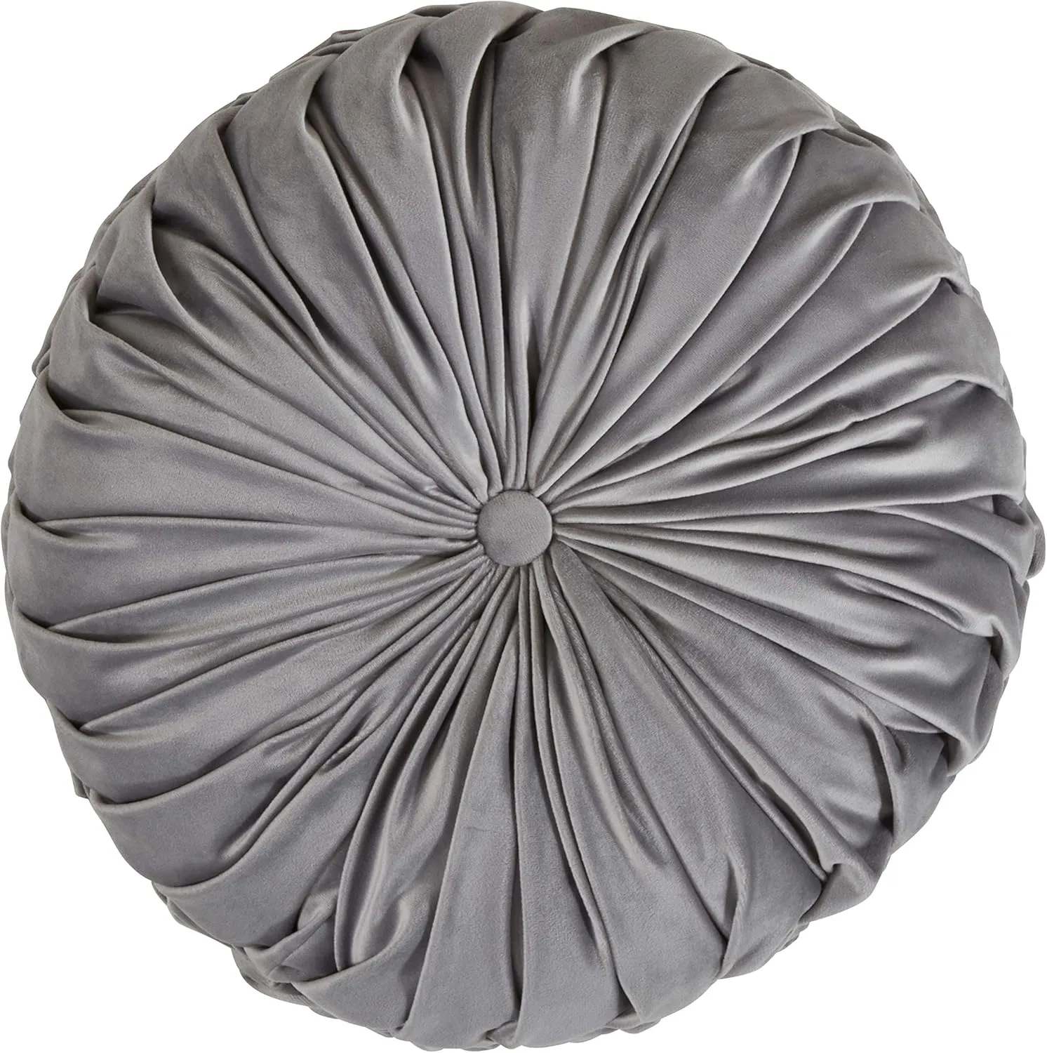 SARO LIFESTYLE Madison Collection Round Velvet Pintucked Throw Poly Filled Pillow, 14", Grey