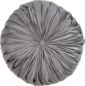 SARO LIFESTYLE Madison Collection Round Velvet Pintucked Throw Poly Filled Pillow, 14", Grey