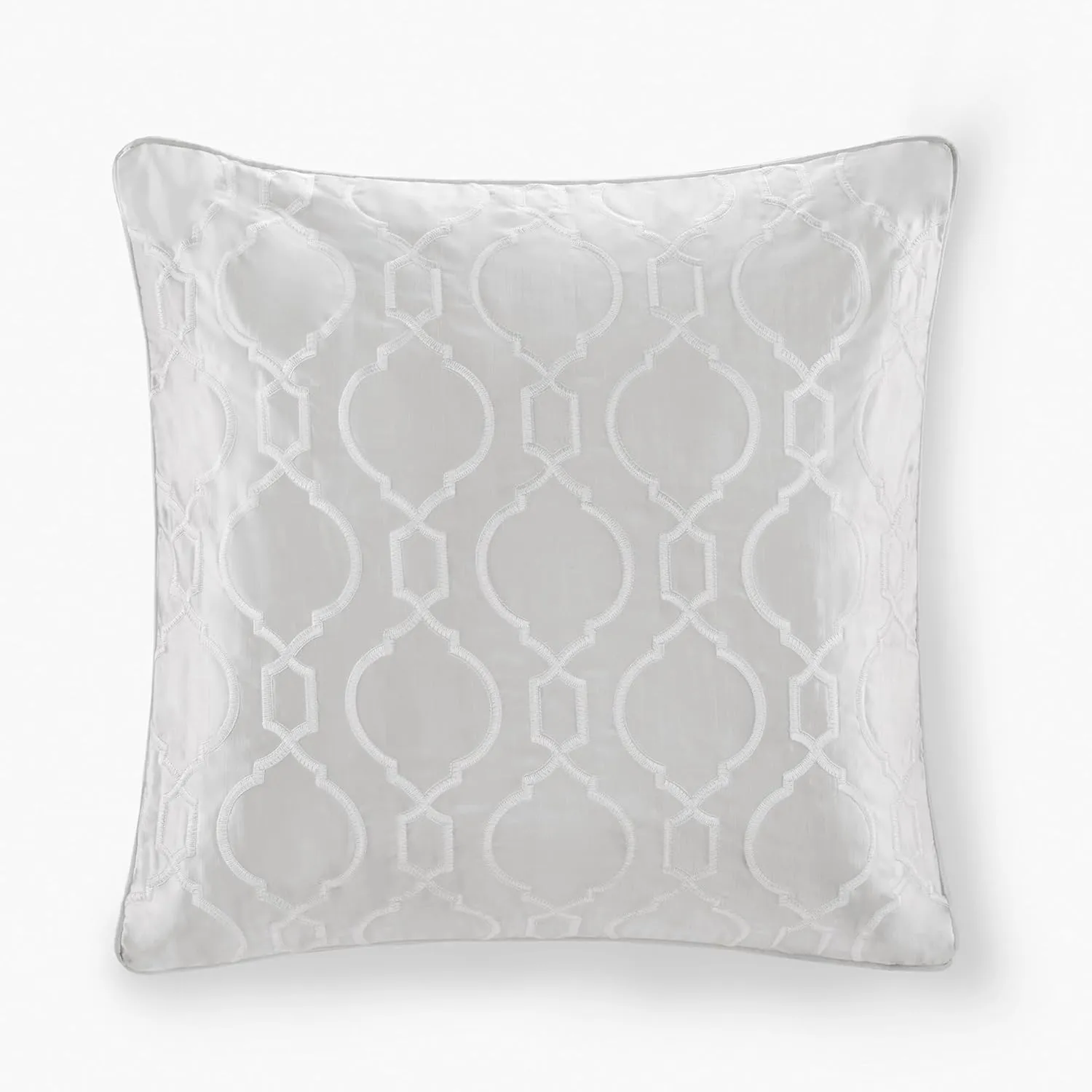 Satin Euro Sham. Ogee Embroidery 16th Century Luxurious Design, Piping Border, Soft Satin 26" x 26" Pillow Cover, Hidden Zipper (Cushion NOT Included) Montague, Silver