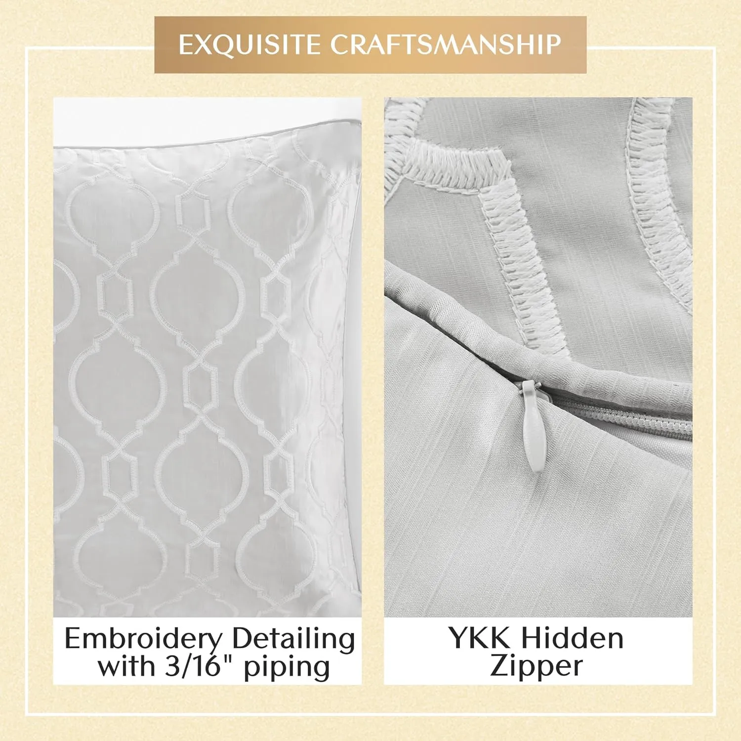 Satin Euro Sham. Ogee Embroidery 16th Century Luxurious Design, Piping Border, Soft Satin 26" x 26" Pillow Cover, Hidden Zipper (Cushion NOT Included) Montague, Silver