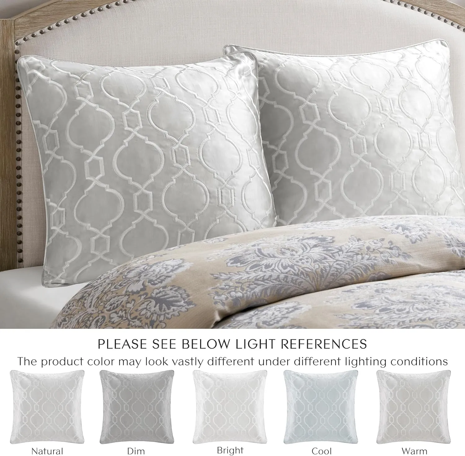Satin Euro Sham. Ogee Embroidery 16th Century Luxurious Design, Piping Border, Soft Satin 26" x 26" Pillow Cover, Hidden Zipper (Cushion NOT Included) Montague, Silver
