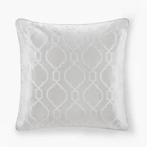 Satin Euro Sham. Ogee Embroidery 16th Century Luxurious Design, Piping Border, Soft Satin 26" x 26" Pillow Cover, Hidden Zipper (Cushion NOT Included) Montague, Silver