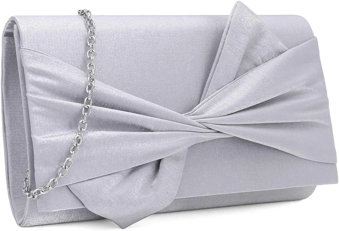 Satin Evening Bag Bow Flap Clutch Purse for Women Formal Party/Prom/Wedding…