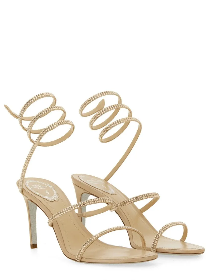 Satin Pumps With Spiral Ankle Straps
