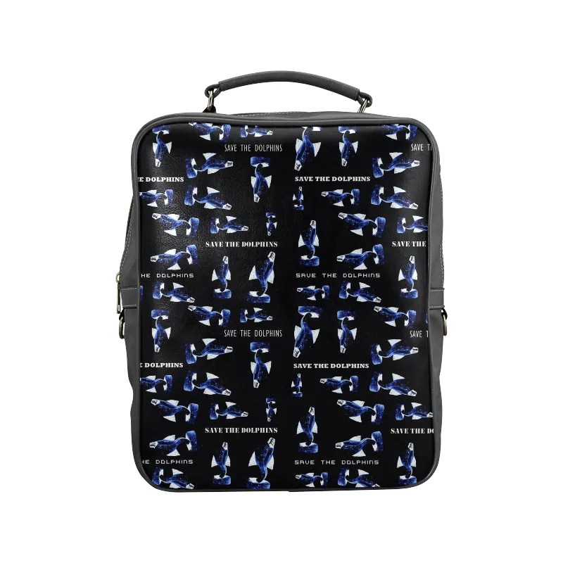 Save the Dolphins Leather Carry-On Backpack Bag
