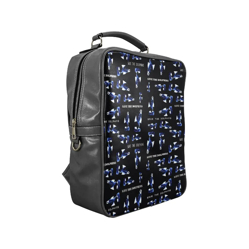 Save the Dolphins Leather Carry-On Backpack Bag
