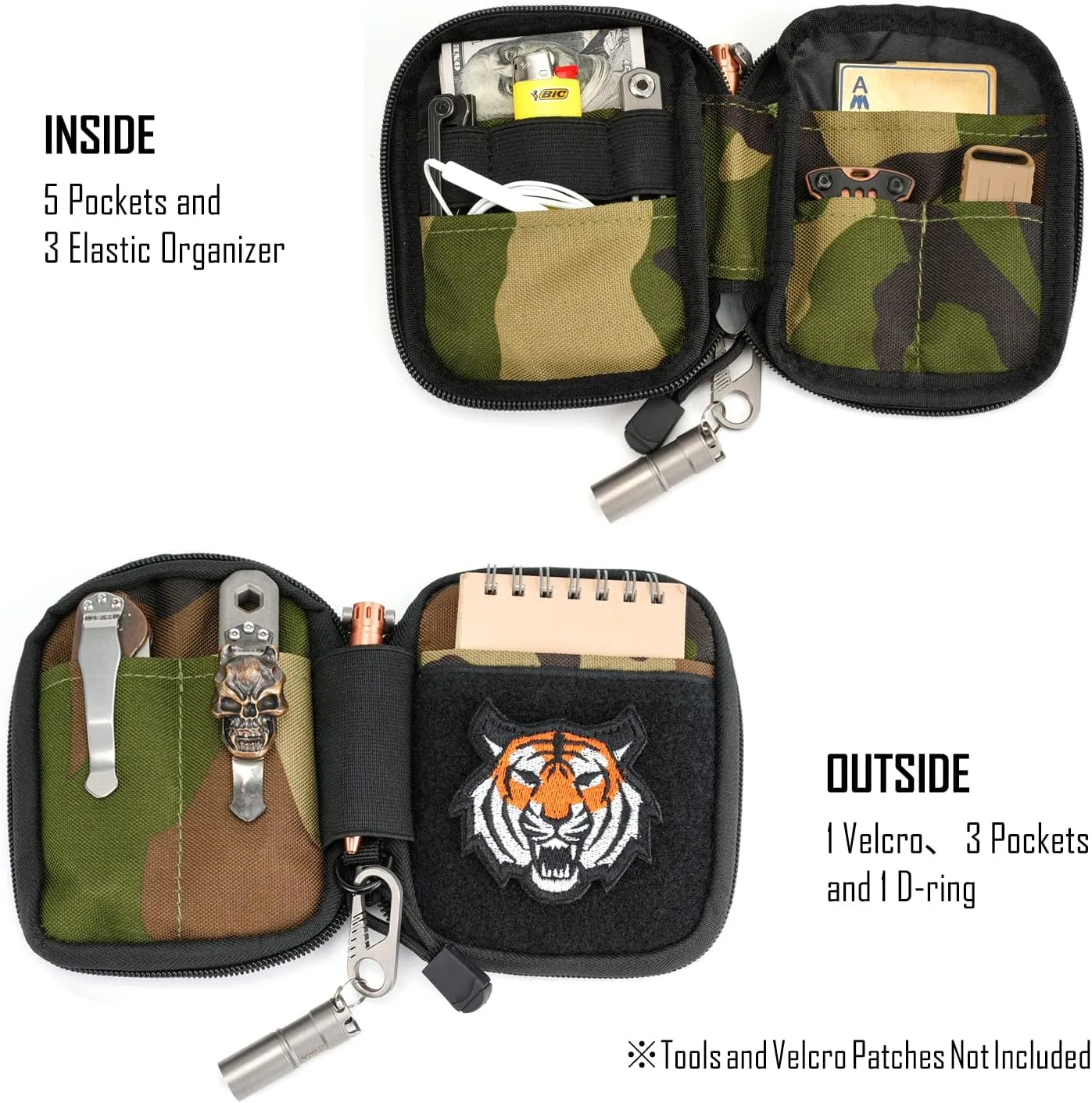Sayram EDC Pouch, Pocket Organizer, Mighty Pouch for Men, EDC Bags with Patches, Small Tool Pouch with D-Ring
