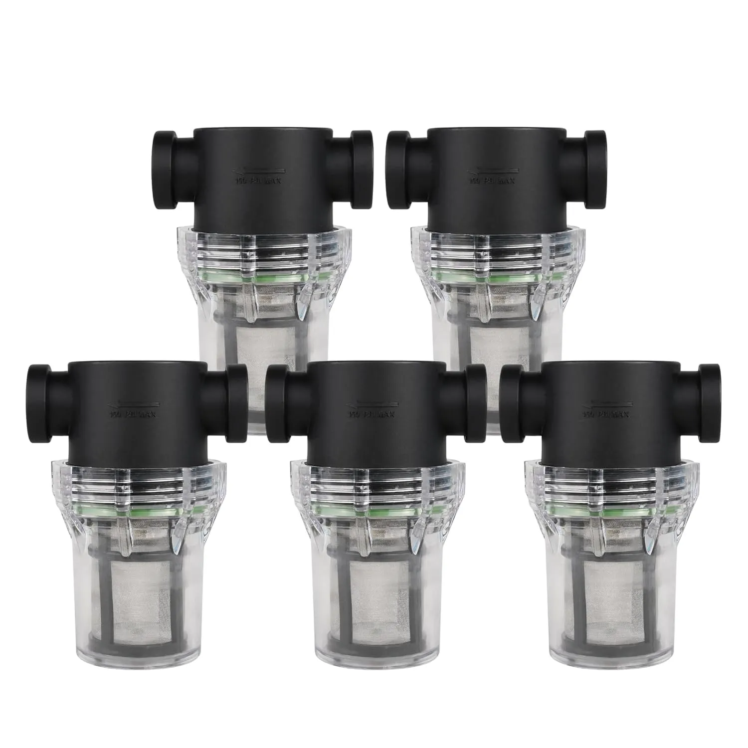 SEAFLO 1/2" Female NPT in-Line Strainer with 100 Mesh Stainless Steel Filter Screen – Clear Bowl for Easy Cleaning | Model SF-ST-12 (5-Pack)