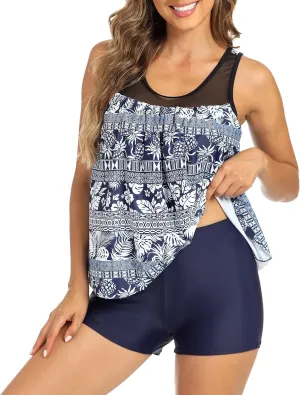 SEAFORM Tankini Swimsuits for Women 2 Piece Floral Print Tank Top with Tummy Control Boyshorts Women's Tankini Bathing Suits
