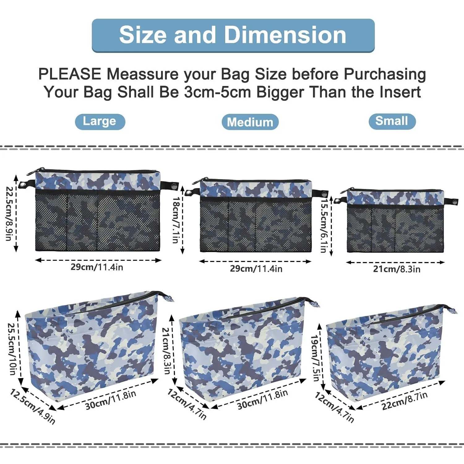 Seamless Blue Black Grey Urban Horizontal Camouflage Camo Pattern Women Cosmetic Storage Handbag Case Portable Coin Purse, Makeup Bag Toiletry Handbag Organizer, Large Ladies Pouch Holder M