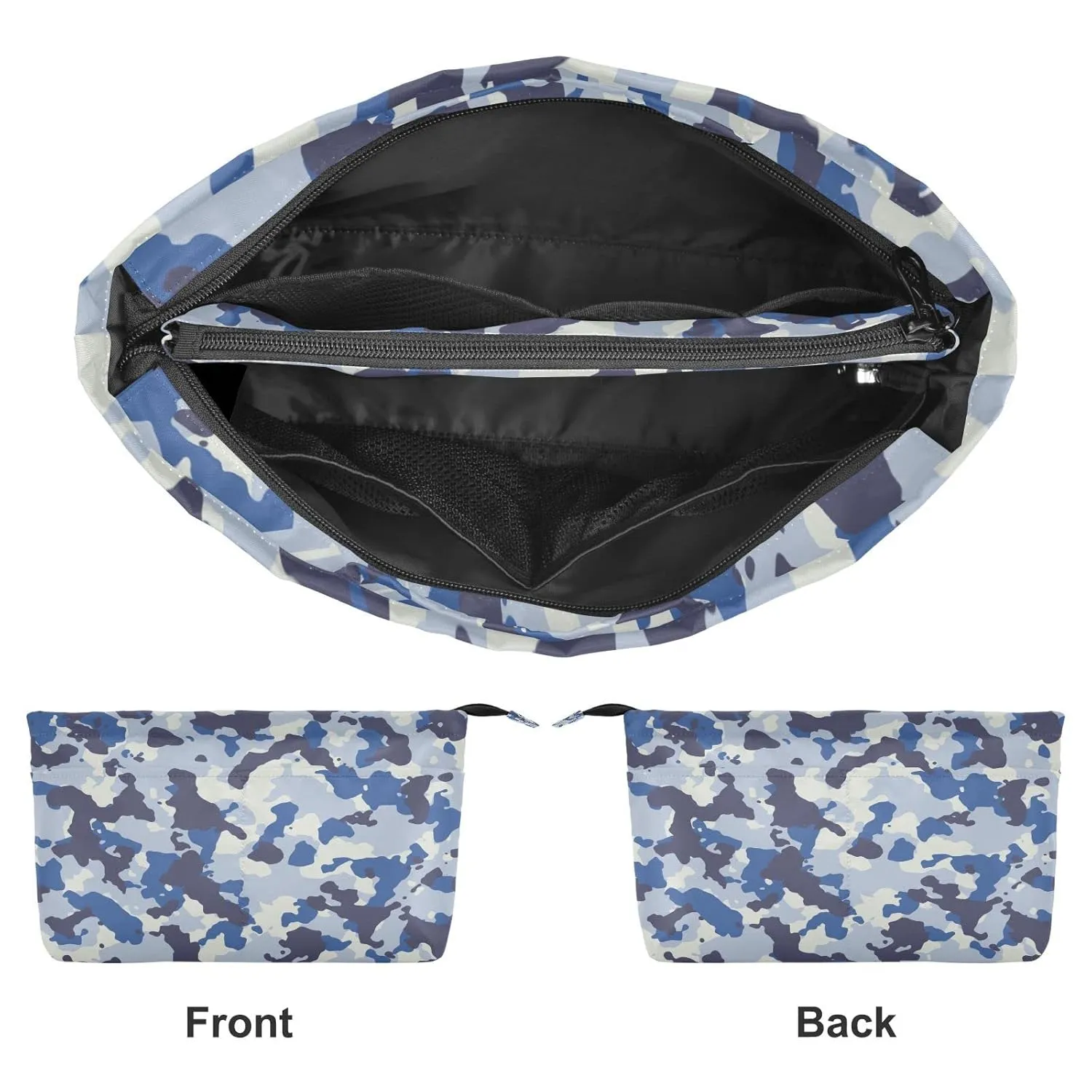 Seamless Blue Black Grey Urban Horizontal Camouflage Camo Pattern Women Cosmetic Storage Handbag Case Portable Coin Purse, Makeup Bag Toiletry Handbag Organizer, Large Ladies Pouch Holder M