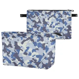 Seamless Blue Black Grey Urban Horizontal Camouflage Camo Pattern Women Cosmetic Storage Handbag Case Portable Coin Purse, Makeup Bag Toiletry Handbag Organizer, Large Ladies Pouch Holder M