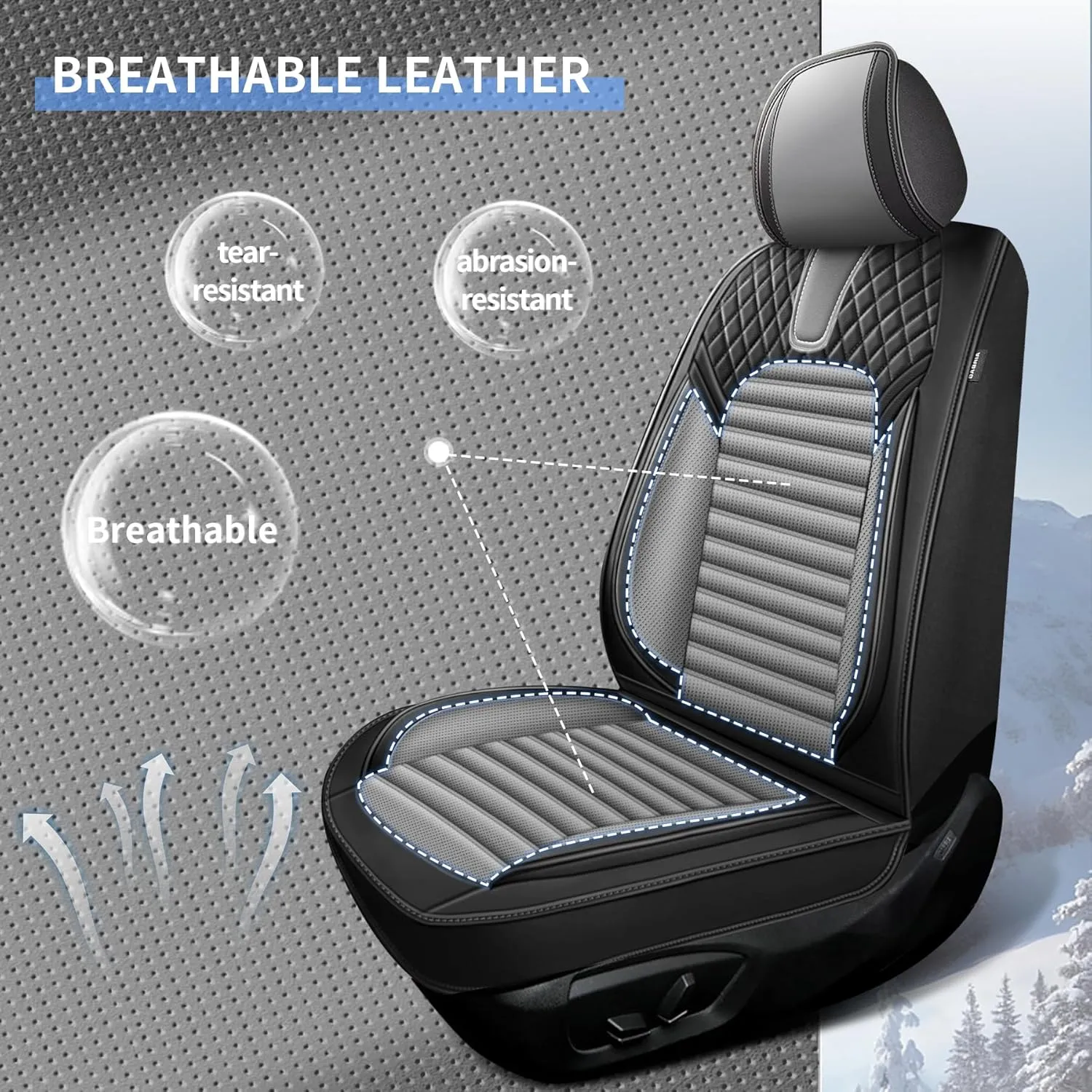 Seat Covers Full Set Fit for Hyundai Kona 2018-2025 Breathable and Waterproof Car Seat Covers 5 Seat Leather Seat Covers（Black&Grey）