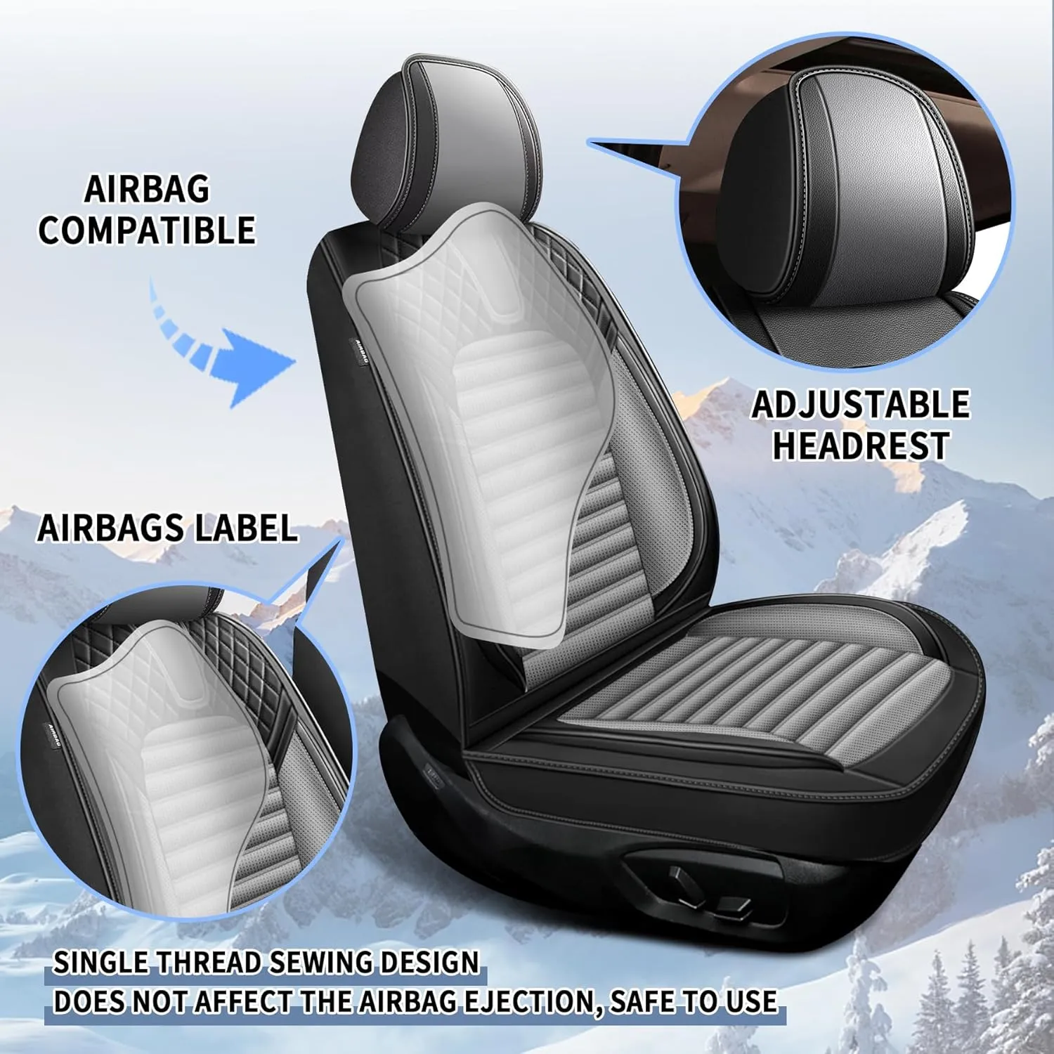 Seat Covers Full Set Fit for Hyundai Kona 2018-2025 Breathable and Waterproof Car Seat Covers 5 Seat Leather Seat Covers（Black&Grey）